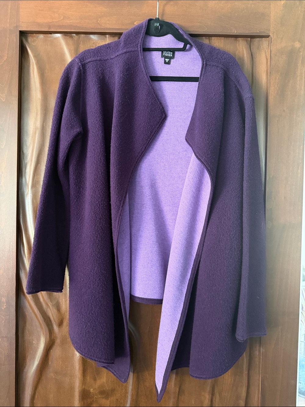 Eileen Fisher Plum Reversible Open-Front Coatigan with Lavender Interior
